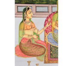Handmade Canvas Painting of Mughal Emperor With Queens And Wine