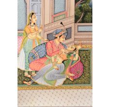Handmade Canvas Mughal Painting Emperor Dynasty Love Scene