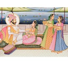 Handmade Canvas Mughal Period Harem Folk Painting