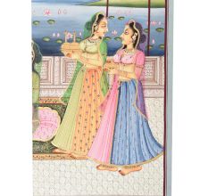 Handmade Canvas Mughal Period Harem Folk Painting