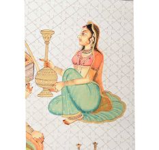 Handmade Canvas Painting Of Mughal Couple On Terrace