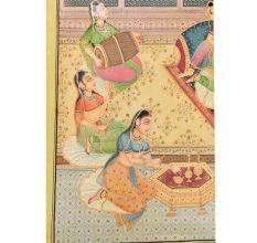 Handmade Canvas Painting  Showing Mughal Harem Romance Of Emperor And Queen