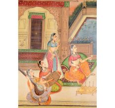 Handmade Mughal Canvas painting Of Royal Beloveds