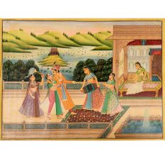 Hand painted Art Canvas Mughal Painting Of King And Queen Enjoying Wine