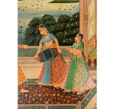 Hand painted Art Canvas Mughal Painting Of King And Queen Enjoying Wine