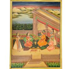Handmade Mughal Canvas Painting Romantic Harem Watercolour Art