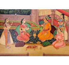 Handmade Mughal Canvas Painting Romantic Harem Watercolour Art