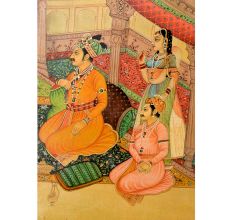 Handmade Mughal Canvas Painting Romantic Harem Watercolour Art