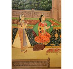 Handmade Mughal Canvas Painting Romantic Harem Watercolour Art