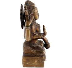 Handmade  Brown Brass Shiv Murti Statue Sitting on Tiger with Trishul and Damru