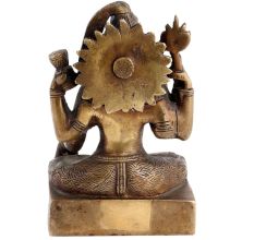 Handmade  Brown Brass Shiv Murti Statue Sitting on Tiger with Trishul and Damru