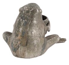 Handmade Black Brass Frog Holding Small Planter