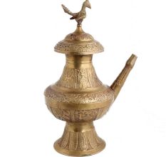 Handmade Antique Brass Indo Persian Tea pot With Bird On lid