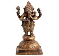 Handcrafted Antique Brass Lord Ganpati Playing Musical Instrument