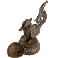 Handmade Antique Carved Brass Peacock Oil Lamp