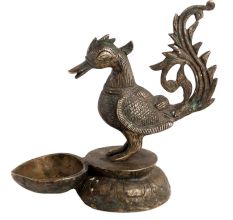Handmade Antique Carved Brass Peacock Oil Lamp