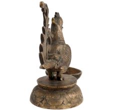 Handmade Antique Carved Brass Peacock Oil Lamp