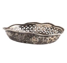 Hand Carved Blackened Silver Brass Oval Dish