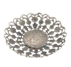 Hand Crafted Blackened Silver Brass Serving Bowl Cutwork Pattern