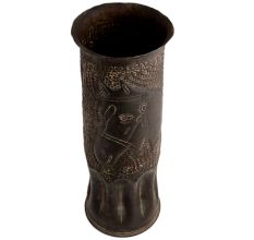Handmade Black Brass Classic Slab Vase Carved With Horse Face