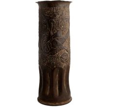 Handmade Black Brass Classic Slab Vase Carved With Horse Face