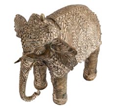 Handmade White Brass Engraved Elephant Decoration Statue