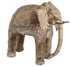 Hand made White Brass Elephant With Tribal Engraved Design