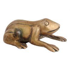 Handmade Brown Brass Sitting Frog Statue