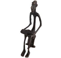 Hand made Black Brass Elongated African Man Sitting Playing Drum