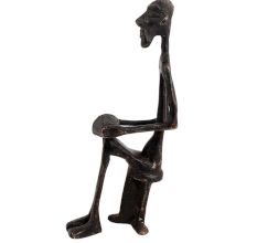 Hand made Black Brass Elongated African Man Sitting Playing Drum