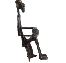 Hand made Black Brass Elongated African Man Sitting Playing Drum