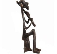 Handcrafted Black Brass African Tribe Musician Elongated Statue