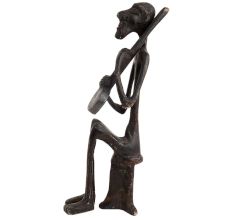 Handcrafted Black Brass African Tribe Musician Elongated Statue