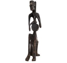 Handcrafted Black Brass African Tribe Musician Elongated Statue