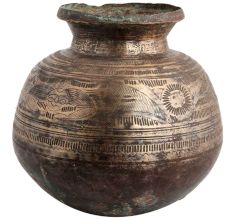 Handmade Black Brass Jal Lota Or Pot Carved With God Images