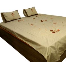 Printed Stripped Bedsheet With Booty Embroided