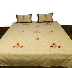 Printed Stripped Bedsheet With Booty Embroided