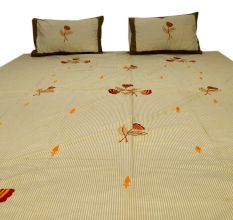 Printed Stripped Bedsheet With Booty Embroided