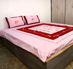 Embroidery Dual Coloured Elegant Thread Work Bedsheet