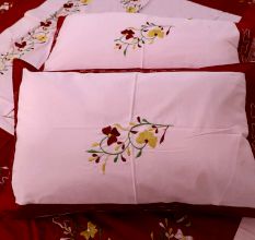 Embroidery Dual Coloured Elegant Thread Work Bedsheet
