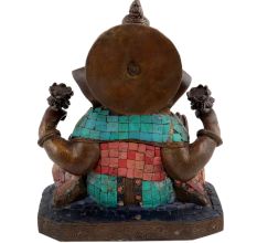 Handcrafted Multicolored Brass Sitting Lord Ganesha Statue