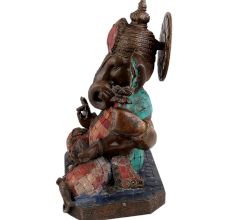 Handcrafted Multicolored Brass Sitting Lord Ganesha Statue