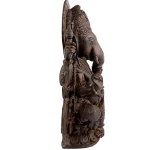 Handmade Brown Brass Sitting Ganesha Statue With Intricate Design