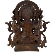 Handmade Brown Brass Sitting Ganesha Statue With Intricate Design