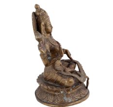 Handmade Brown Gold Brass Hindu Goddess Laxmi Statue