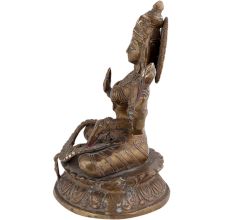 Handmade Brown Gold Brass Hindu Goddess Laxmi Statue