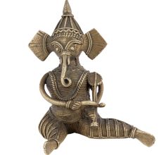 Handcrafted Black Dhokra Sitting Musician Ganesha Statue