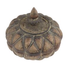 Handmade Brown Brass Pumpkin Storage Box With Geometric Design And Knob Finial