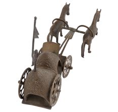Handmade Brown Brass Chariot Or Cart With Two Horses