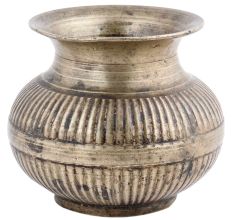 Handmade Brass Water Pot With  Embossed Vertical Lines Design
